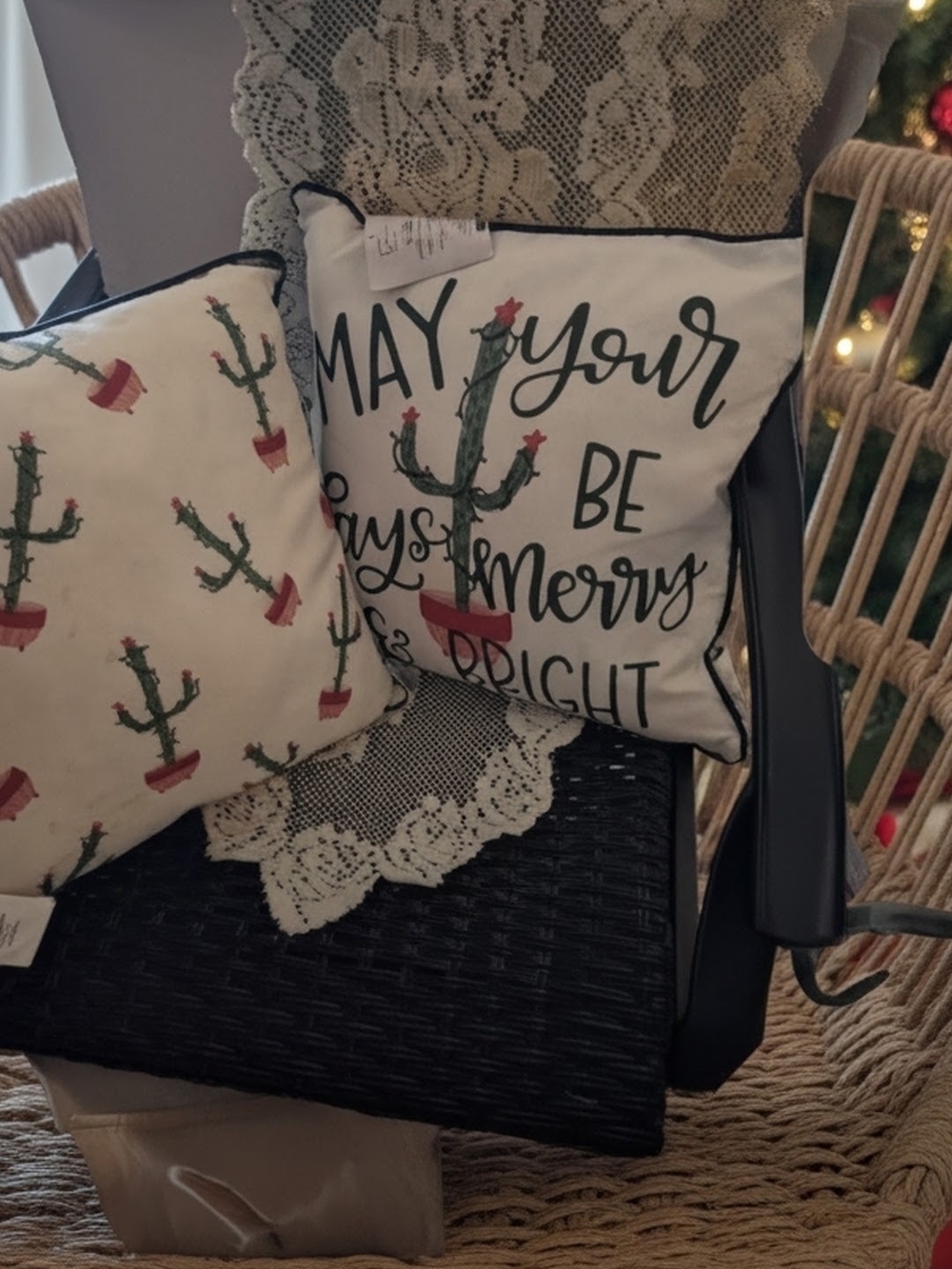 Holiday Cactus Throw Pillow - White and Green
